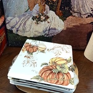 🎃4 Grace Fine Porcelain 7"×1.25" Square Pumkin&Acorn Plates,New! VINTAGE 🥗